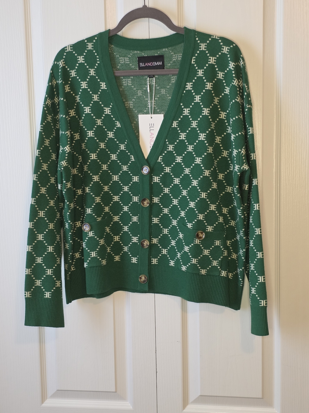 Ellandemm Green Link Pattern V Neck Cardigan Size 2XL NWT